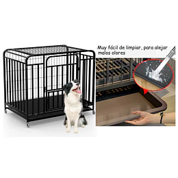 Jaula Corral para Perro y Gato Grande Petscool, Doble puerta, Bandeja y Ruedas