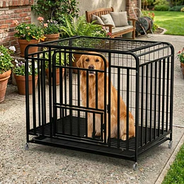 Jaula Corral para Perro y Gato Grande Petscool, Doble puerta, Bandeja y Ruedas