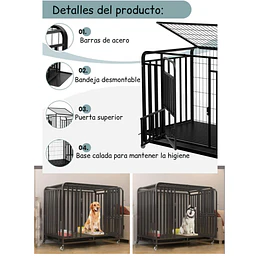 Jaula Corral para Perro y Gato XL Petscool, Doble puerta, Bandeja y Ruedas