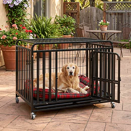 Jaula Corral para Perro y Gato XL Petscool, Doble puerta, Bandeja y Ruedas