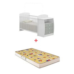 Cuna con Mudador Bambini Gris+Colchon Cuna Baby Box 130x60