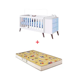 Cuna Con Cajonera Encanto Celeste+Colchon Cuna Baby Box 130x60