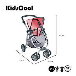 Retiro Express - Coche de Muñeca 3 en 1 Kidscool Rosado con Manillar Ajustable