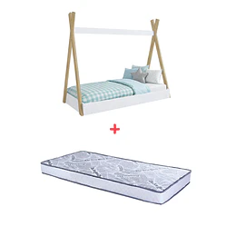 Cama Infantil Montessori Blanca + Colchón 150 x 70 x 10 cms