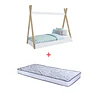 Cama Infantil Montessori Blanca + Colchón 150 x 70 x 10 cms