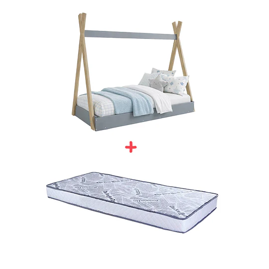 Cama Infantil Montessori Azul + Colchón 150 x 70 x10 cms
