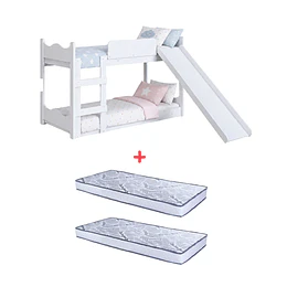 Camarote Infantil de Transición Montessori Kidscool MDP Blanco con Resbalín + 2 Colchones 150 x 70 x 10 cms