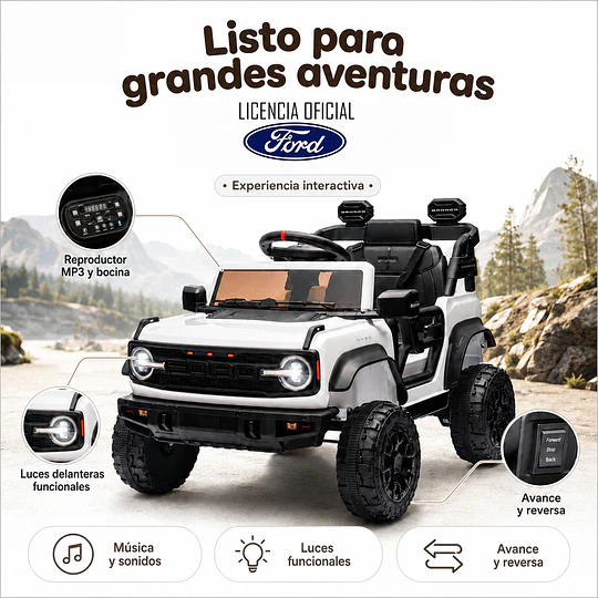 Auto Bateria Ford Bronco Raptor Blanco 12v 2Motores