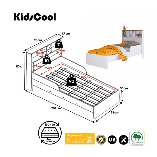 Cama De Transición Infantil 1 Plaza Kidscool Con Estante Blanca
