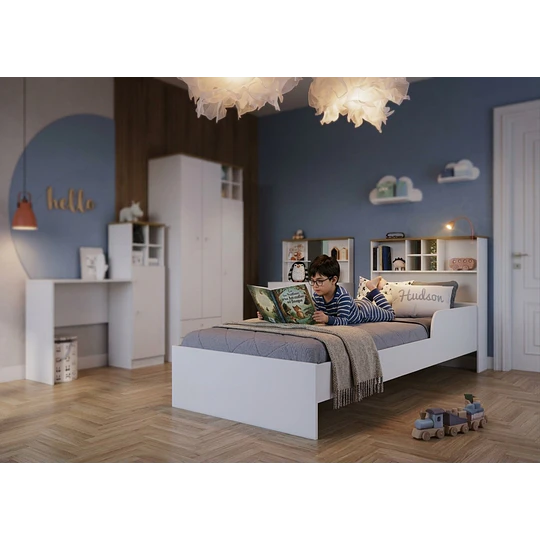 Cama De Transición Infantil 1 Plaza Kidscool Con Estante Blanca