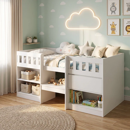 Cama Infantil Multifunción Alta 1 plaza Kidscool Blanca
