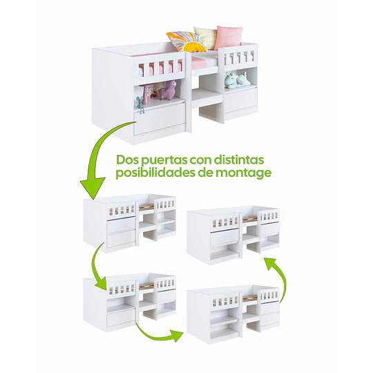 Cama Infantil Multifunción Alta 1 plaza Kidscool Blanca
