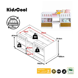 Cama Infantil Multifunción Alta 1 plaza Kidscool Blanca Miel