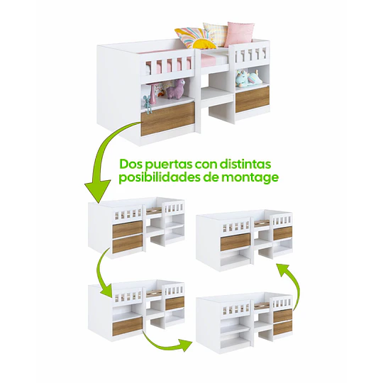 Cama Infantil Multifunción Alta 1 plaza Kidscool Blanca Miel