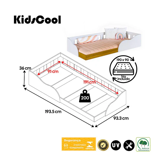 Cama Infantil 1 Plaza Montessori Memphis Kidscool Blanca 