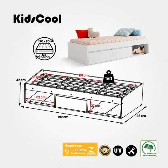 Cama Infantil Multifunción 1 Plaza Pets Kidscool Blanca 