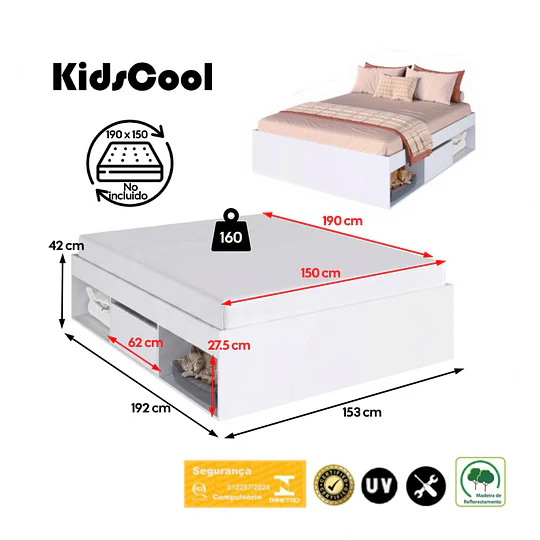 Cama Multifuncional 2 Plazas Be Design Pets Blanca con Cajones y Nicho para Mascota