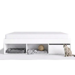 Cama Multifuncional 2 Plazas Be Design Pets Blanca con Cajones y Nicho para Mascota