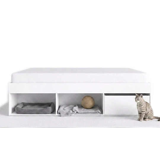 Cama Multifuncional 2 Plazas Be Design Pets Blanca con Cajones y Nicho para Mascota