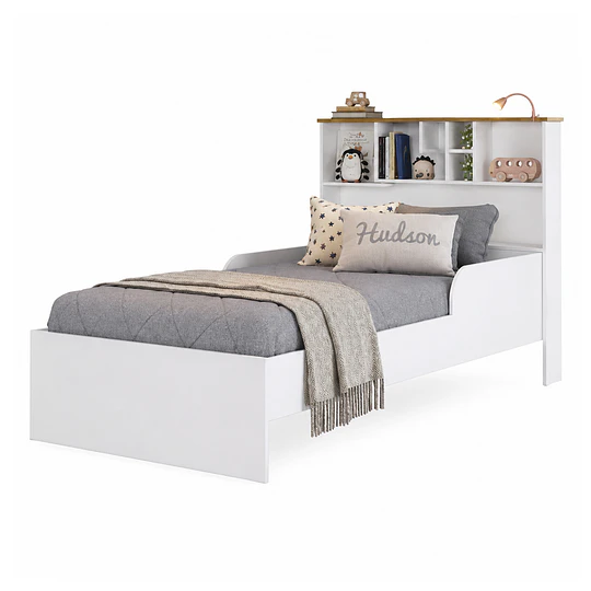 Cama De Transición Infantil 1 Plaza Kidscool Con Estante Blanca