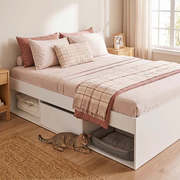 Cama Multifuncional 2 Plazas Be Design Pets Blanca con Cajones y Nicho para Mascota