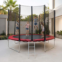 Cama Elástica Roja 14 Pies (4,27 m) Kidscool con Malla de Seguridad y Escalera 