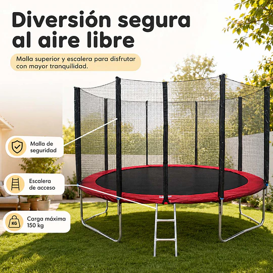 Cama Elastica Roja 14 Pies con Escalera