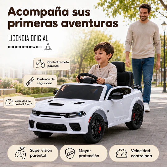 Auto a Batería Dodge Charger Srt Blanco 12V 