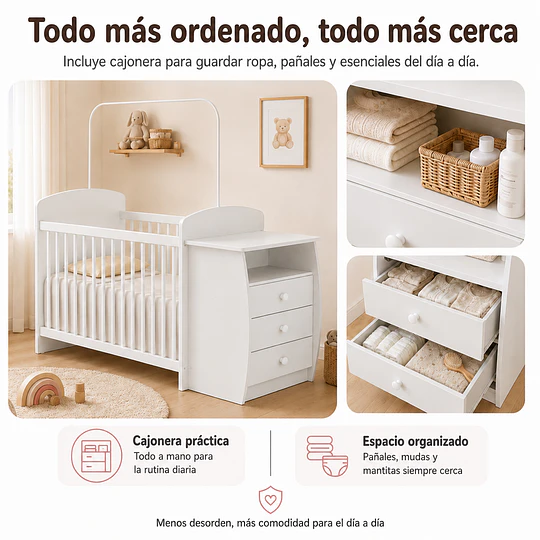 Retiro Express - Cuna con Mudador Bambini Blanco+Colchon Cuna Baby Box 130x60