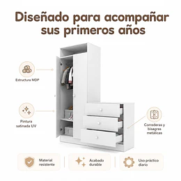  Closet Armario Infantil con Cómoda Kidscool Pimpolho Blanco