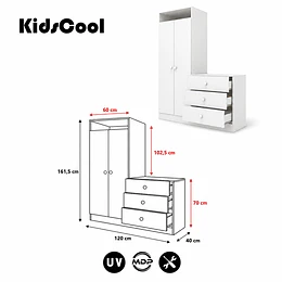  Closet Armario Infantil con Cómoda Kidscool Pimpolho Blanco