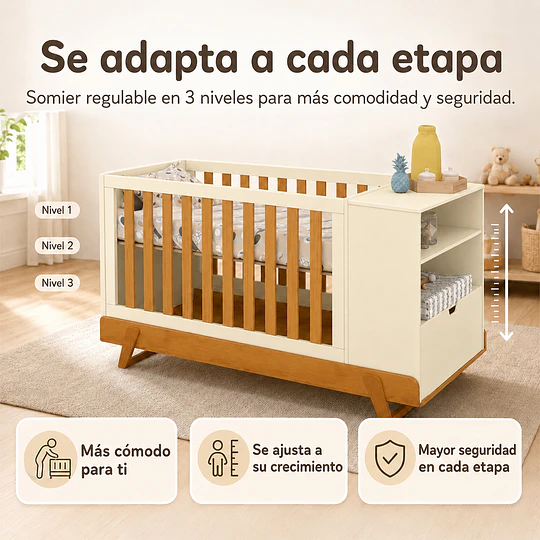 Cuna Evolutiva 6 en 1 Multi Etapas Maxx Kidscool – Beige Eco-Wood