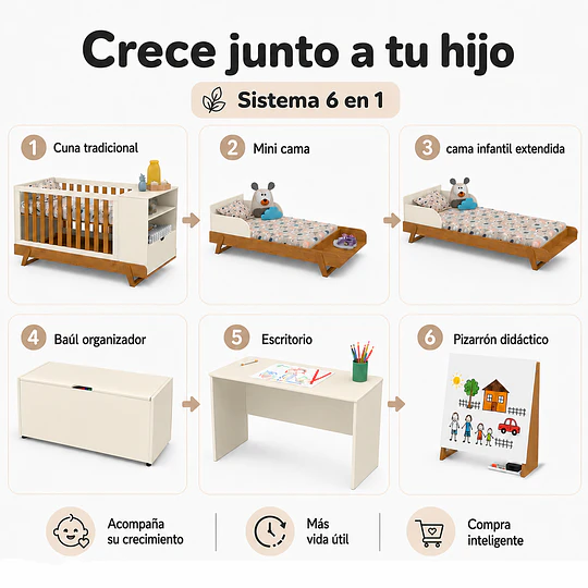 Cuna Evolutiva 6 en 1 Multi Etapas Maxx Kidscool – Beige Eco-Wood