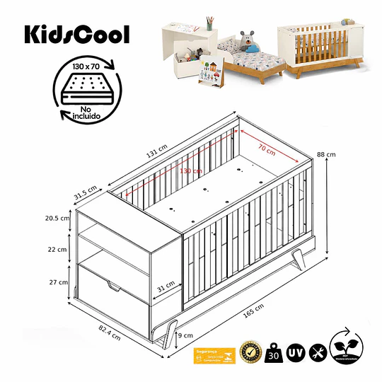 Cuna Evolutiva 6 en 1 Multi Etapas Maxx Kidscool – Beige Eco-Wood