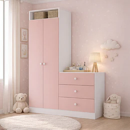 Closet Armario Infantil con Cómoda Kidscool Pimpolho Rosado