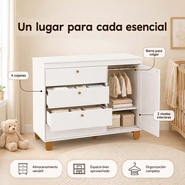 Cómoda Infantil Kidscool Zupi Blanco 4 Cajones Y Puerta