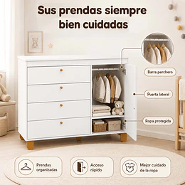 Cómoda Infantil Kidscool Zupi Blanco 4 Cajones Y Puerta