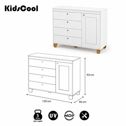 Cómoda Infantil Kidscool Zupi Blanco 4 Cajones Y Puerta