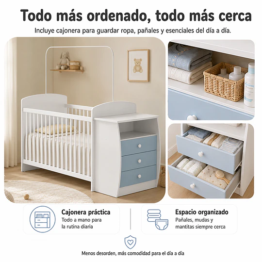 Cuna con Cómoda Mudador Bambini Celeste