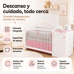 Cuna con Cómoda y Mudador Blanca Kidscool Gutti