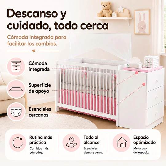 Cuna con Cómoda y Mudador Blanca Kidscool Gutti