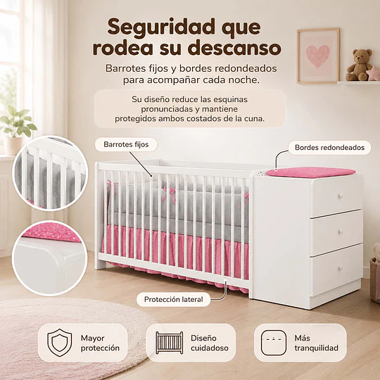 Cuna con Cómoda y Mudador Blanca Kidscool Gutti