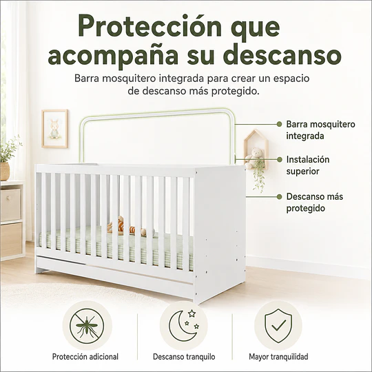 Cuna Evolutiva 3 en 1 New Kidscool Blanca MDP