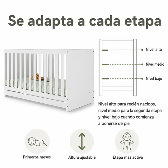 Cuna Evolutiva 3 en 1 New Kidscool Blanca MDP