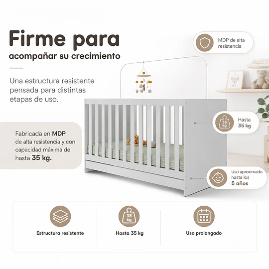 Cuna Evolutiva 3 en 1 New Kidscool Blanca MDP