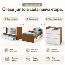 Cuna Multifuncional Evolutiva Cleo Blanco y café Kidscool