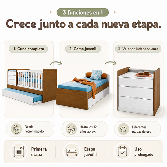 Cuna Multifuncional Evolutiva Cleo Blanco y café Kidscool
