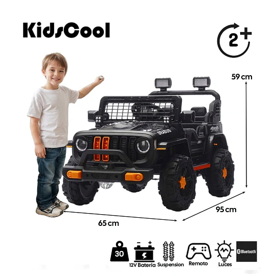 Auto a Batería Todoterreno Negro Kidscool 4x4 APP Control Remoto