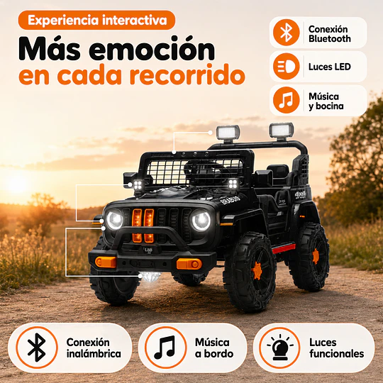 Auto a Batería Todoterreno Negro Kidscool 4x4 APP Control Remoto