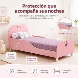  Mini Cama de Transición Infantil Princesa Kidscool MDF Rosada + Colchon Cama Baby Box 150x70 cms
